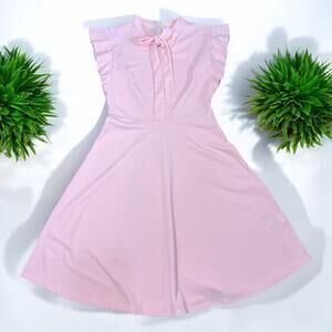 Moyabo Rose Pink Church Dress Retro Swing A-Line Tie Neck Size Large